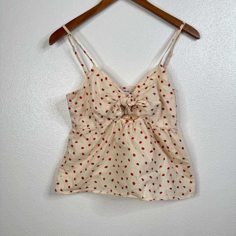 Madewell Tie Front Dainty Strawberry Print Tank Top‎ Size 4
